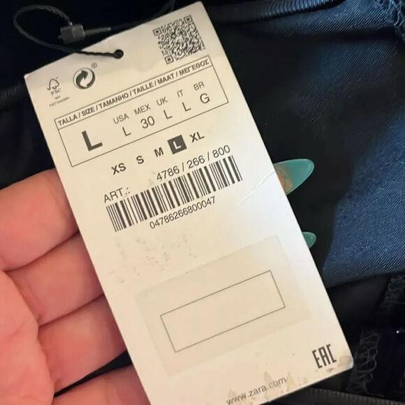 Zara Black Velvet Side Zip Wide Leg Pants, L - Picture 7 of 8